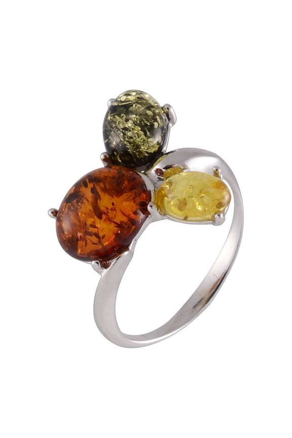 "Kayla" Multicolor Baltic Amber Ring in Sterling Silver