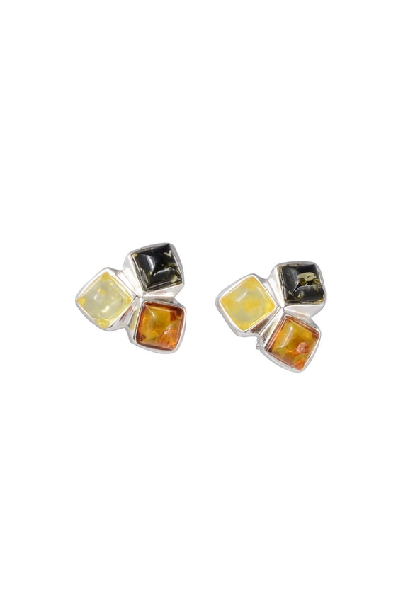 Sterling Silver and Baltic Multicolored Stud Amber Earrings