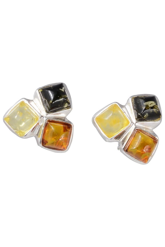 Multicolor Baltic Amber Stud Earrings in Sterling Silver