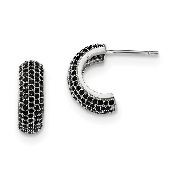 Sterling Silver and Black Cubic Zirconia Brilliant Embers Post Earrings - Measures 15x9mm Wide 5mm T