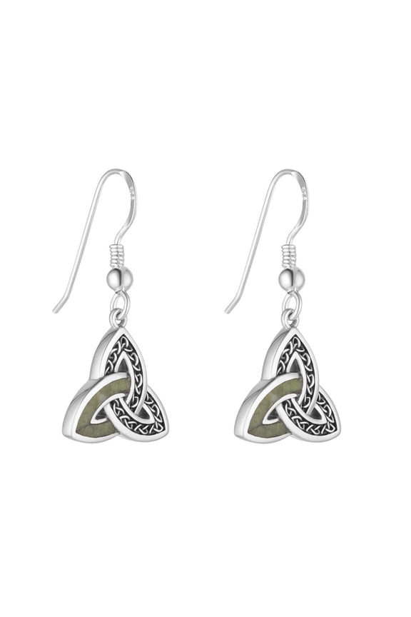 Sterling Silver and Connemara Marble Trinity Knot Drop Earrings