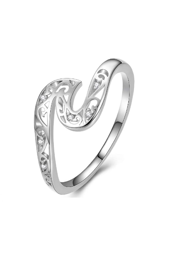 Sterling Silver and Crystal Tidal Wave Ring