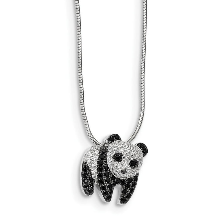 Sterling Silver CZ Brilliant Embers Black & White Panda Necklace Sterling Silver CZ Brilliant Embers Black & White Panda Necklace
