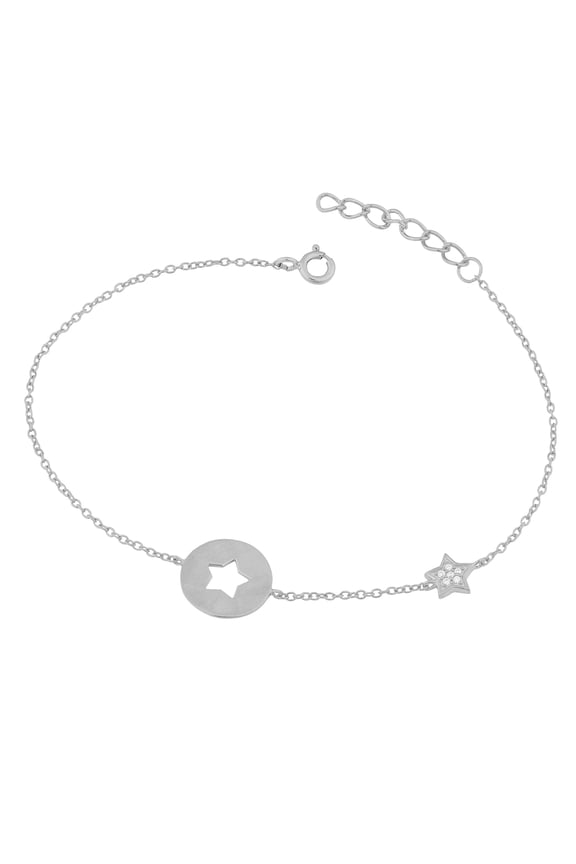 Sterling Silver and Cubic Zirconia Cut-Out Star Adjustable Length Bracelet (7 to 8 inch)