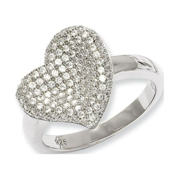 Sterling Silver and Cubic Zirconia Fancy Polished Heart Ring - Size 6
