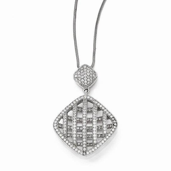 Sterling Silver and Cubic Zirconia Fancy Polished Necklace - 18 Inch - Measures 24.35mm Wide
