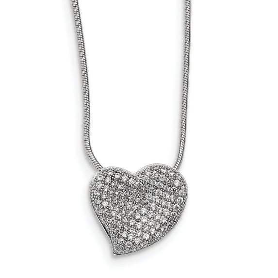Sterling Silver and Cubic Zirconia Polished Heart Necklace - 18 Inch - Measures 14.7mm Wide
