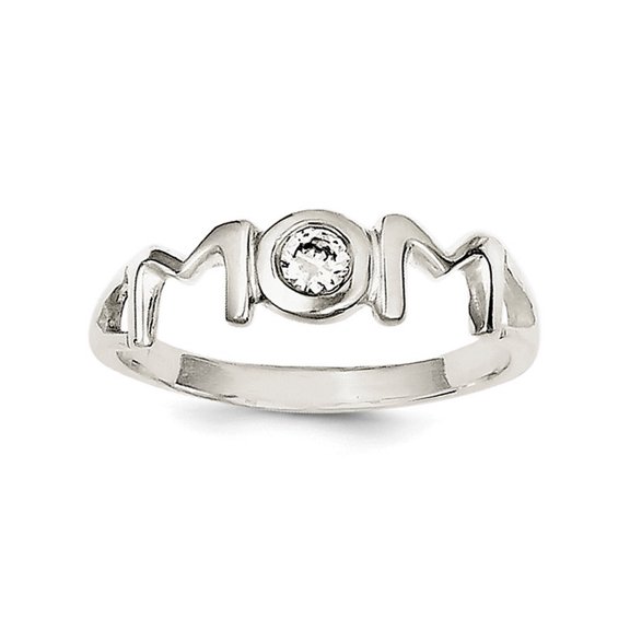 Sterling Silver and Cubic Zirconia Polished Mom Ring - Size 7 - Measures 2mm Wide