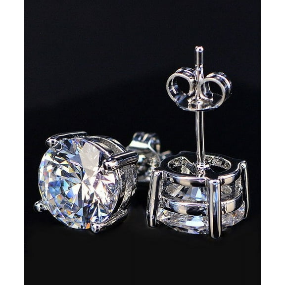 Sterling Silver and Genuine Crystal Round Stud Earring