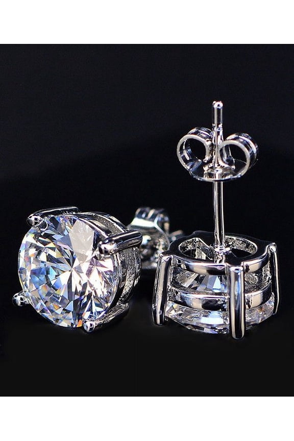 Sterling Silver and Genuine Crystal Round Stud Earring
