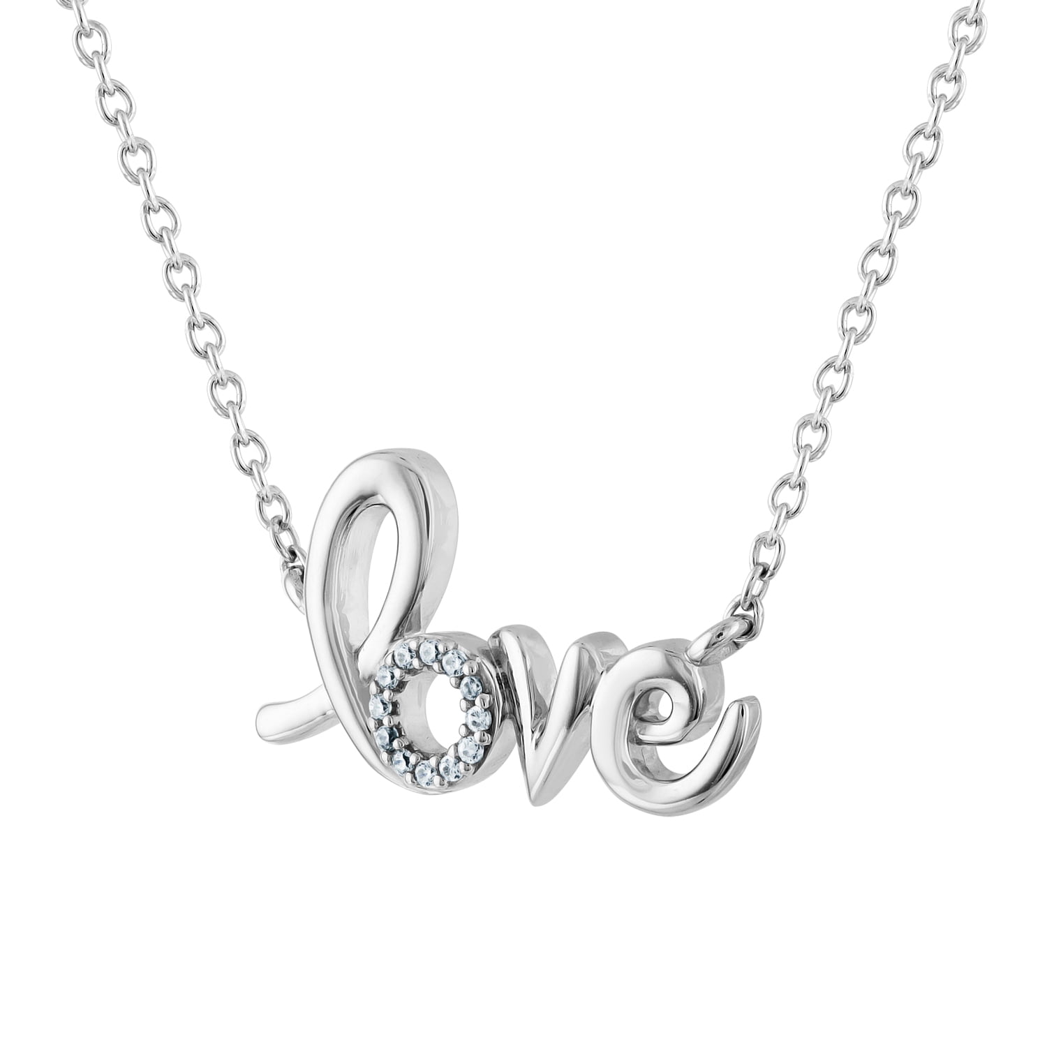 Sterling Silver and Genuine Diamond Accent Love Necklace