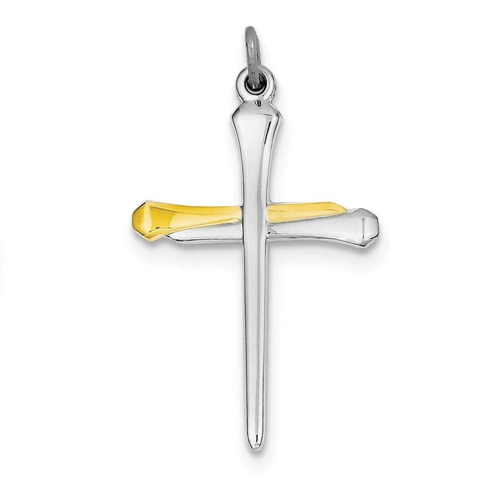 Sterling Silver and Gold-Flashed Nail Cross Pendant - 1.6 Grams - Measures 36x22mm Wide
