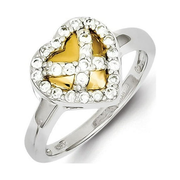 Sterling Silver and Gold Plating Cubic Zirconia Heart Ring - Size 6 - Measures 12.5mm Wide