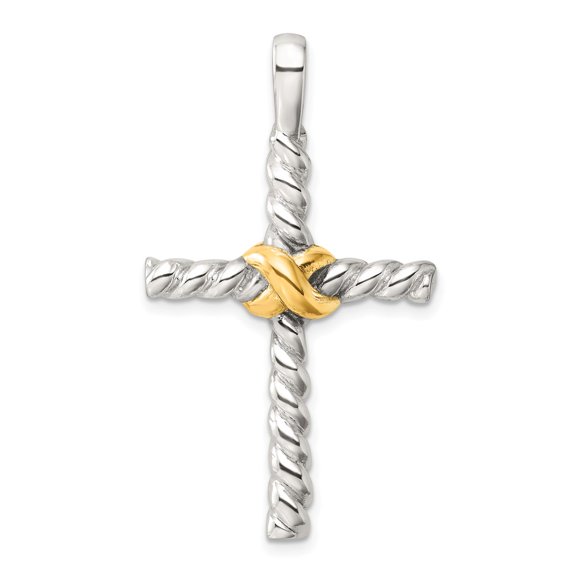 Sterling Silver and Gold-tone Polished Cross Pendant