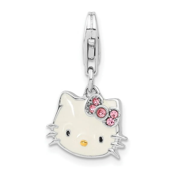 Finest Gold Sterling Silver & Gold-Tone Polished & Enameled Crystal Hello Kitty Lobster Clasp Charm