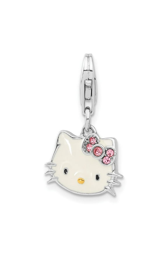 Finest Gold Sterling Silver & Gold-Tone Polished & Enameled Crystal Hello Kitty Lobster Clasp Charm
