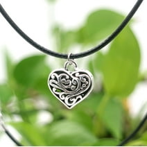 Sterling Silver and Leather Artisan Heart Pendant Necklace