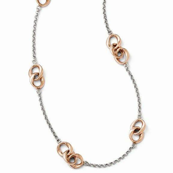 Sterling Silver and Rose Gold-Flashed Necklace - 13.0 Grams - Measures 11mm Wide