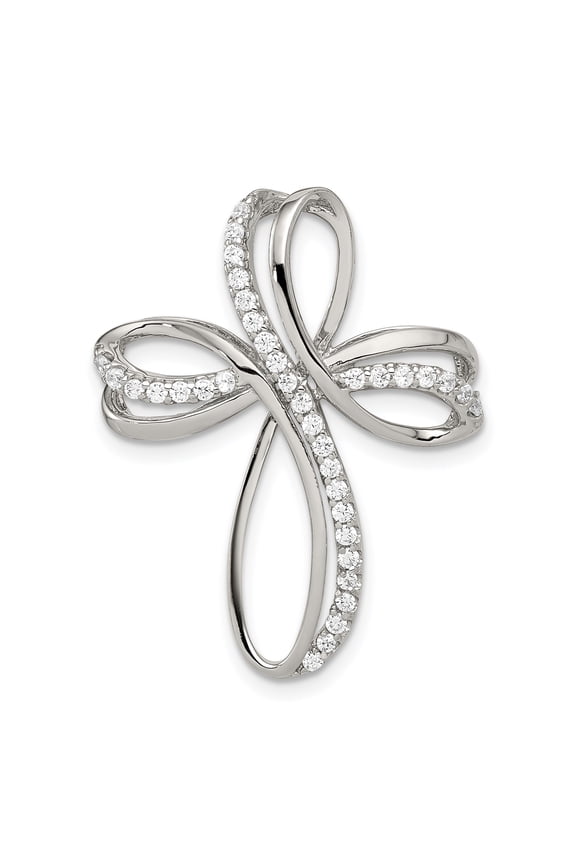 Sterling Silver and White Gold Cross Pendant Necklace for Men and Women with Pav CZ Accents and Modern Looped Design for Spiritual Fashion Statement