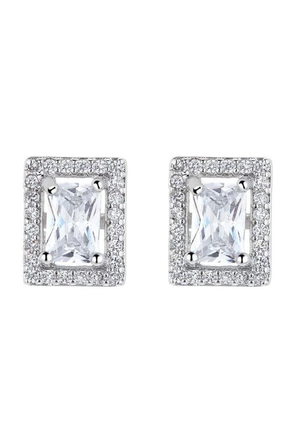Sterling Silver emerald-cut Halo Studs with crystals