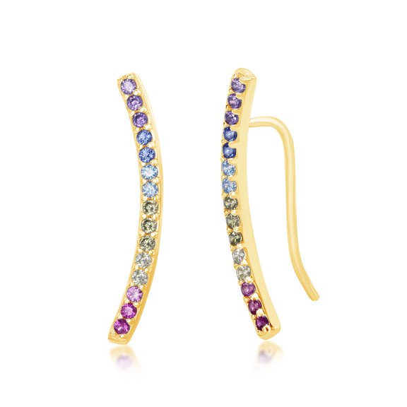 Sterling Silver or Gold Plated Rainbow CZ Crawler Earrings