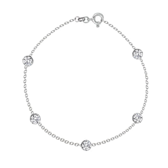 Sterling Silver or Gold-tone Cubic Zirconia CZ By the Yard Station Anklet or Chain Necklace
