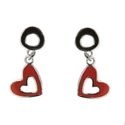 Sterling Silver orange enamel open heart and grey enamel circle dangle post earrings