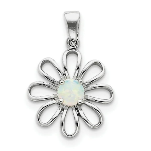Sterling Silver rhodium Plated Created Opal Daisy Slide Q-QP1192