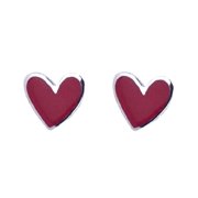 Sterling Silver small viva magenta color enamel heart post earrings