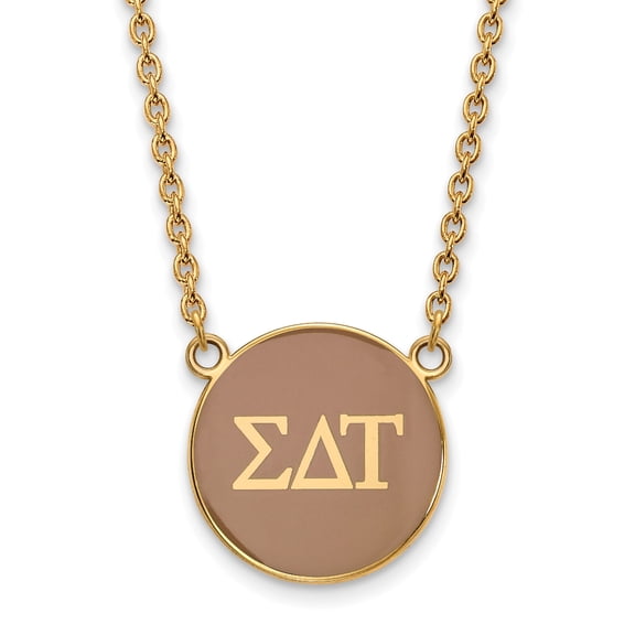 Sterling Silver w/ 14K Yellow Gold-Plated 18in Official Licensed Greek Sororities Sigma Delta Tau Small Enamel Pendant w/Necklace