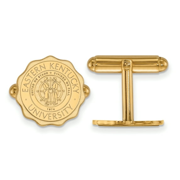 Sterling Silver w/ 14K Yellow Gold-Plated Official Licensed Collegiate Eastern Kentucky University (EKU) Crest Cuff Link