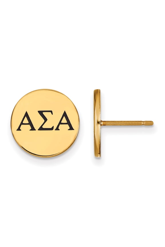 Sterling Silver w/ 14K Yellow Gold-Plated Official Licensed Greek Sororities Alpha Sigma Alpha (???) Enameled Post Earrings