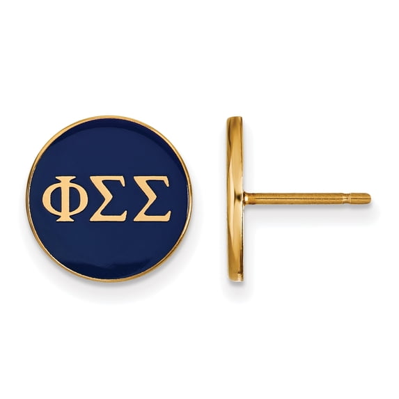Sterling Silver w/ 14K Yellow Gold-Plated Official Licensed Greek Sororities Phi Sigma Sigma (???) Enameled Post Earrings