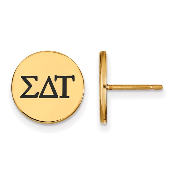Sterling Silver w/ 14K Yellow Gold-Plated Official Licensed Greek Sororities Sigma Delta Tau Enameled Post Earrings