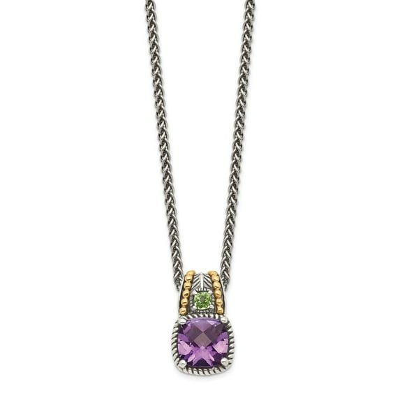 Sterling Silver w/14k Amethyst & Peridot Necklace, Gem Cttw 2.06