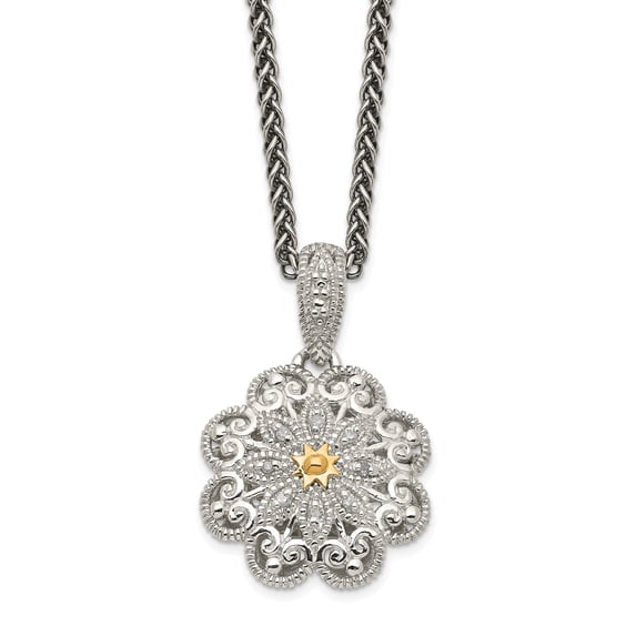 Sterling Silver w/14k Diamond Vintage Necklace