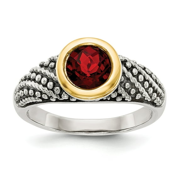 Sterling Silver w/14k Garnet Ring - Size 7