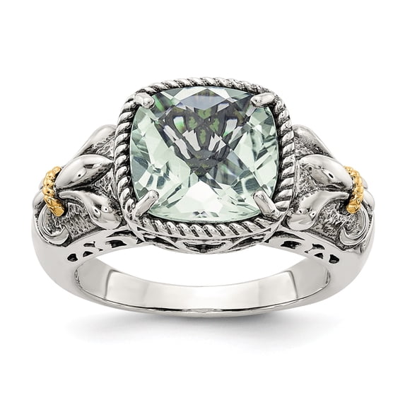 Sterling Silver w/14k Green Quartz Ring - Size 8