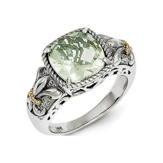 Sterling Silver w/14k Green Quartz Ring