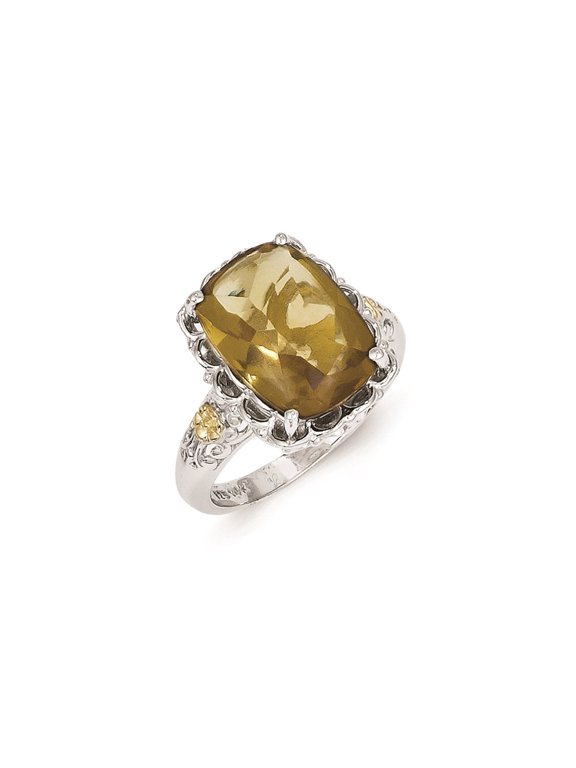 Sterling Silver w/14k Whiskey Quartz Ring