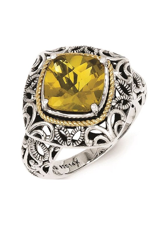 Sterling Silver w/14k Whiskey Quartz Ring