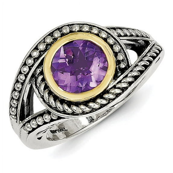 Sterling Silver w/ 14k Yellow Gold Amethyst Vintage Ring