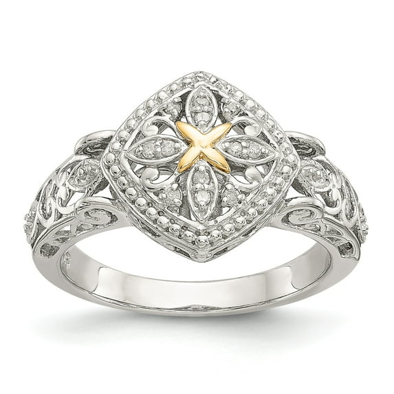 Sterling Silver w/14k Yellow Gold Diamond Ring - Size 7