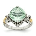 thumbnail image 1 of Sterling Silver w/14k Yellow Gold Green Quartz Cushion Ring - Size 7, 1 of 3