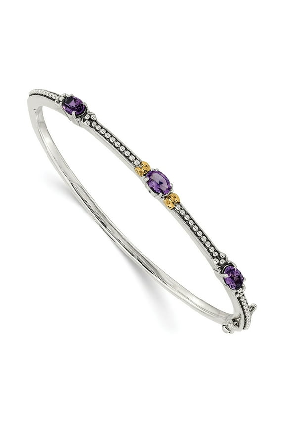 Sterling Silver w/14ky Amethyst Hinged Bangle, Gem Cttw 1.35