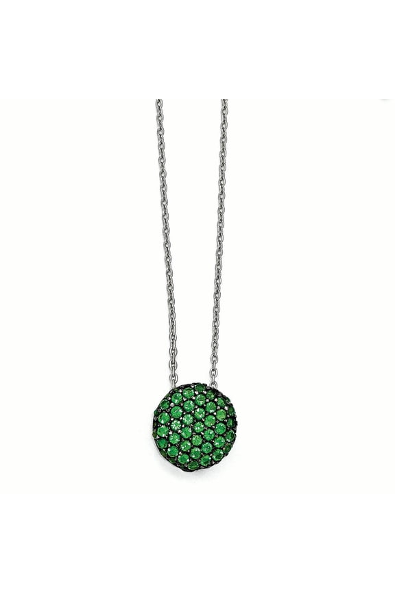 Sterling Silver w/ Black Rhodium Glass Sim. Emerald Necklace