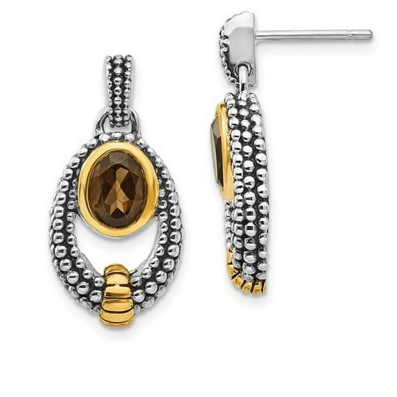 Sterling Silver w/Gold-tone Flash Gold-plated Smoky Quartz Earrings