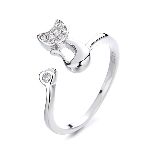 Sterling Silver whimsical Cat ring with crystals