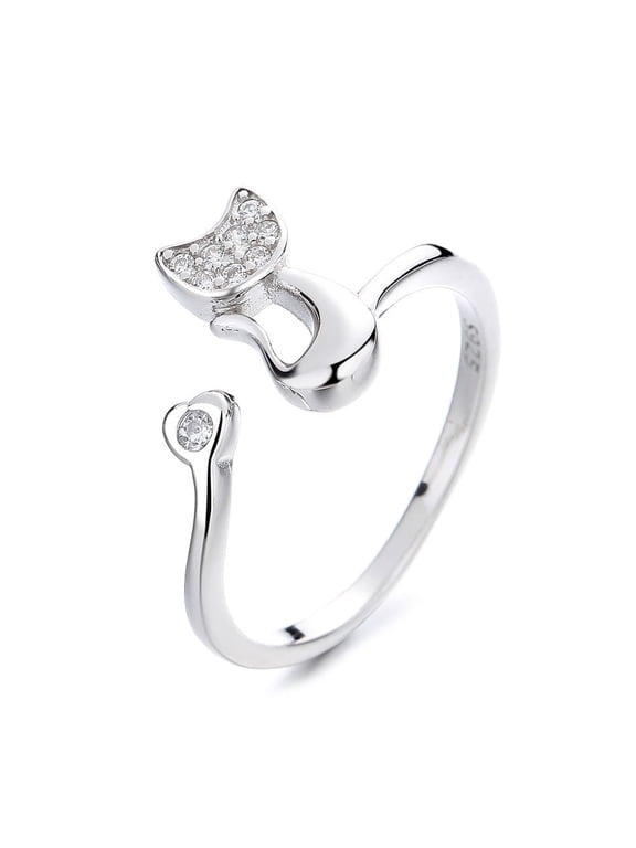 Sterling Silver whimsical Cat ring with crystals
