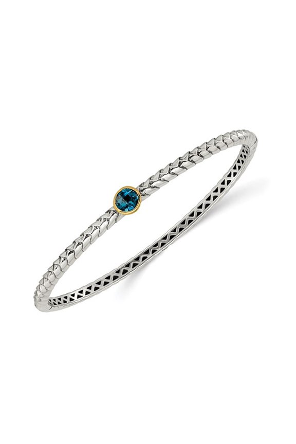 Sterling Silver with 0.90 Carat (Ctw) London Blue Topaz Bangle Bracelet